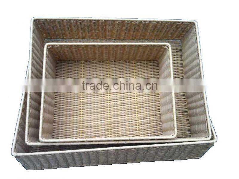 Hand woven pe rattan rectangular storage basket for home and shop