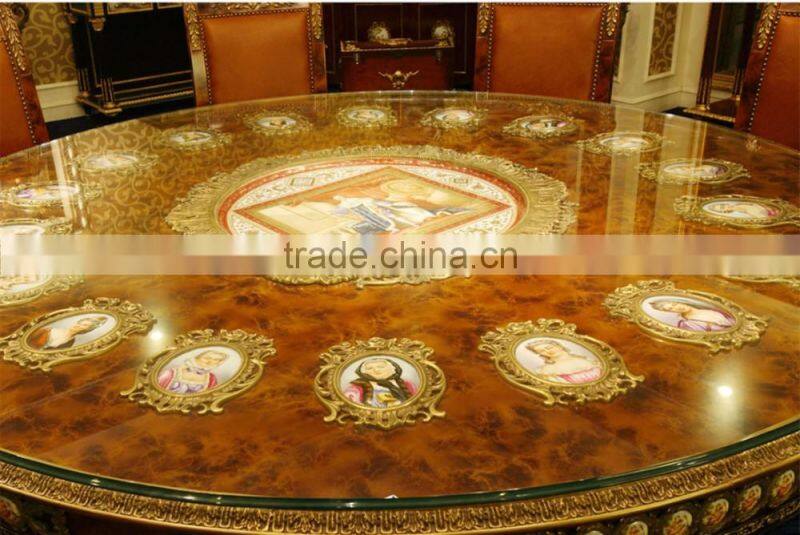 Baroque Style Brass & Porcelain Dining Table, Deluxe Large Round Dining Table for 10 People, Gorgeous Gilded Brass Dining Table