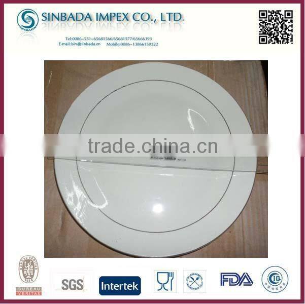 Ceramic Round Dinner Plates With Double Silver Lines Wholesale