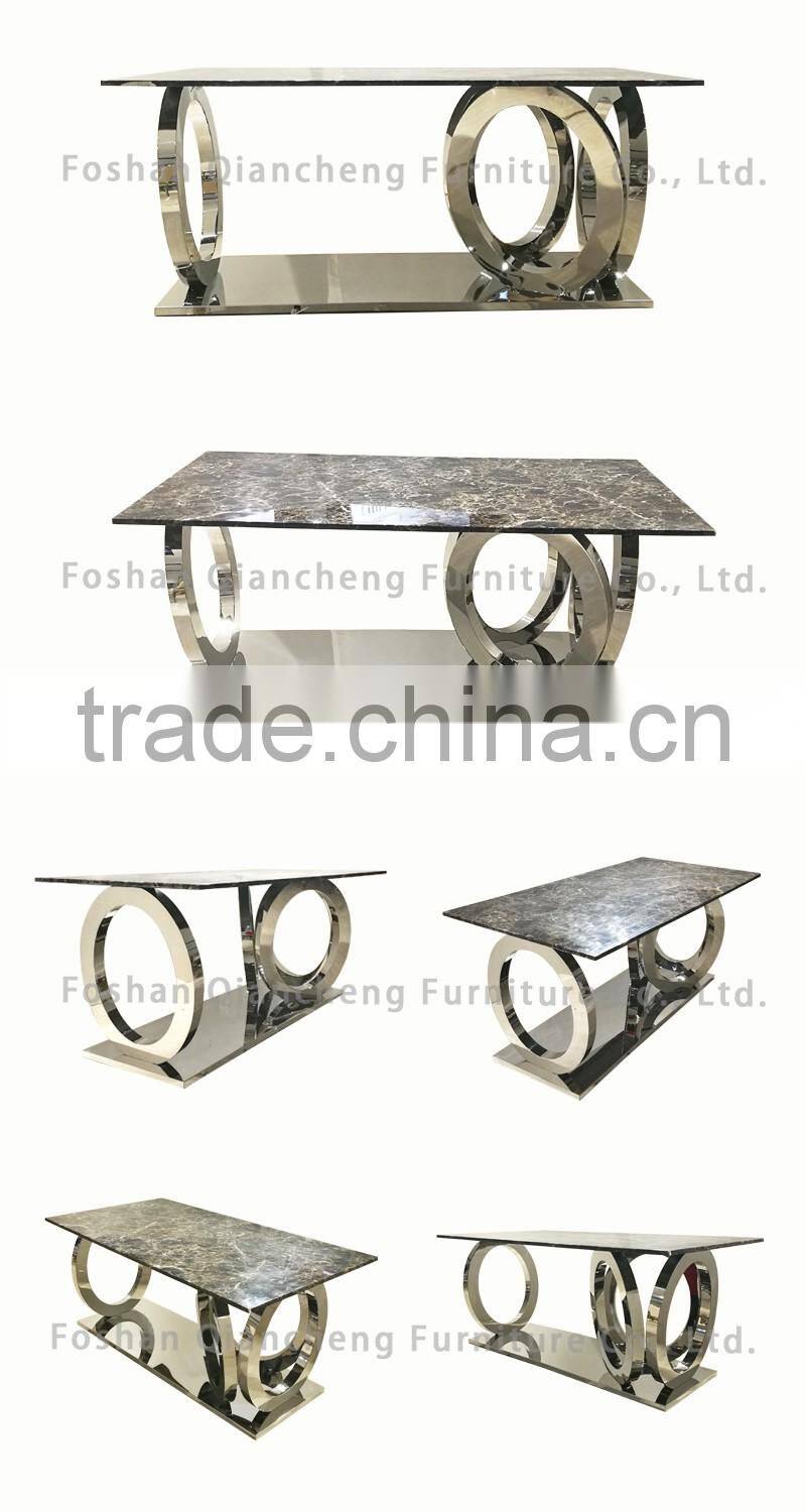 Modern furniture stainless steel legs marble top dining table qiancheng furniture