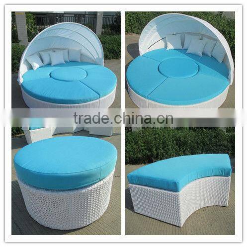 Outdoor furniture wicker sunbed round daybed with canopy
