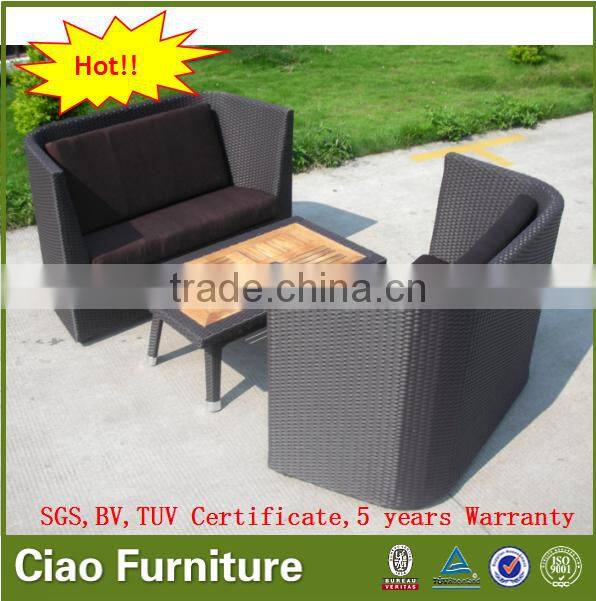 Leisure garden rattan loveseat sofa furniture with teak wood table