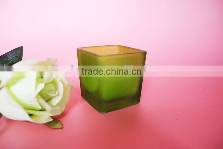 sprayed frosted square glass candle jar with scented wax inside