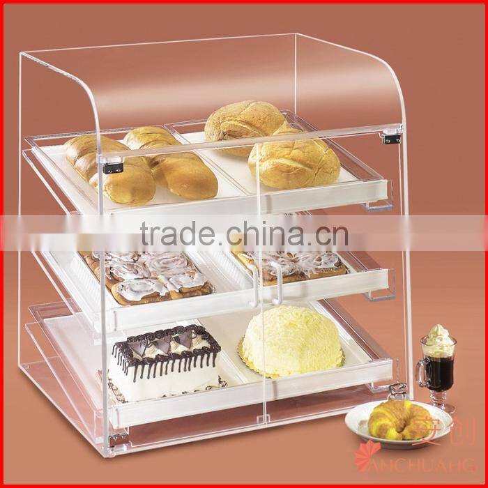 3 tires acrylic food display case perspex bakery showcase