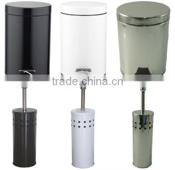 Colorful Metal Pedal Bin and Toilet Brush