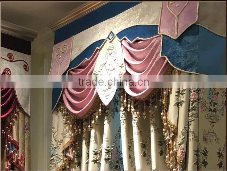 JA863 momoda luxury home decorations french retro antique curtain with sheers and valance arabian champagne beige curtain fabric