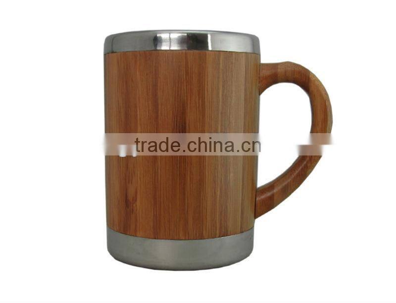 PBA free inner stainless steel outer bamboo mug/cup