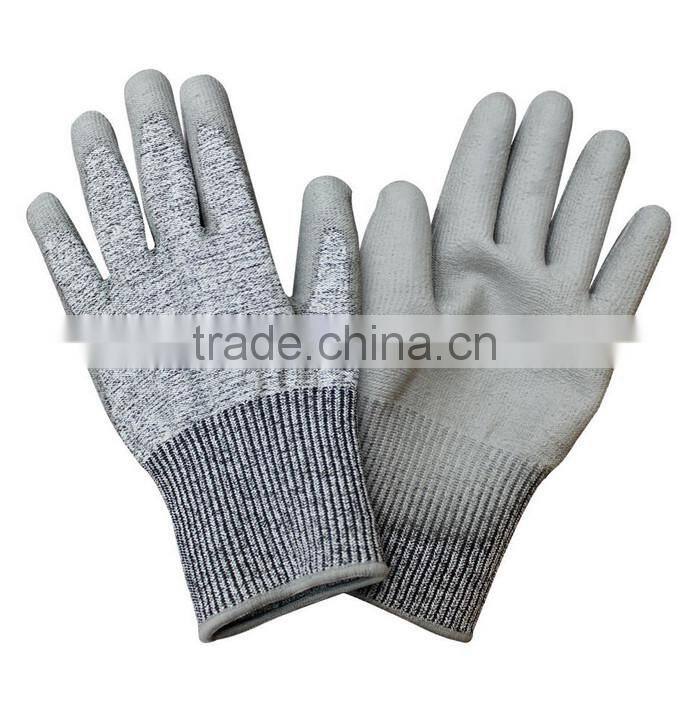 PU Coated level 5 cut resistant gloves