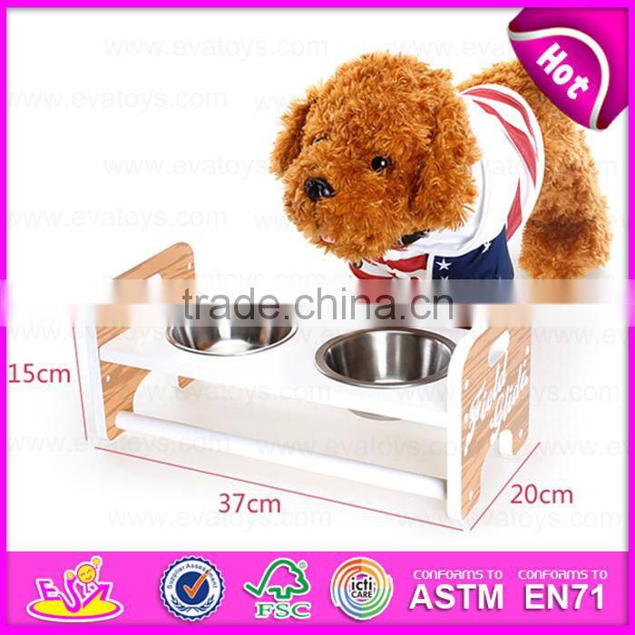 brand new wooden pet bowl with stand, lovely stainless pets bowl wood, hot sale wooden feed bowl with stand W06F015