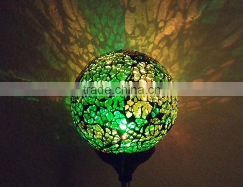 Solar Powered Mosaic Glass Ball Garden Stake Lamp Color Change Yard LED Light