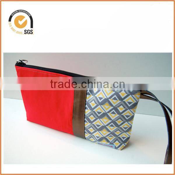 Purple Brushed Twill Colorblock Mustard Yellow Leather Circles Zipper Pouch Clutch By Chiqun Dongguan CQ-H02009