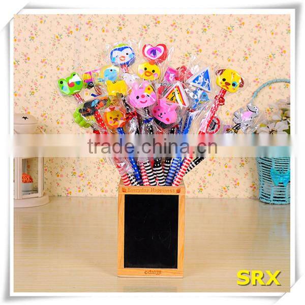 New 18.5cm color promotion wood pencil with animal shape eraser, jumo color pencil as gift, wood color pencil manufacturer