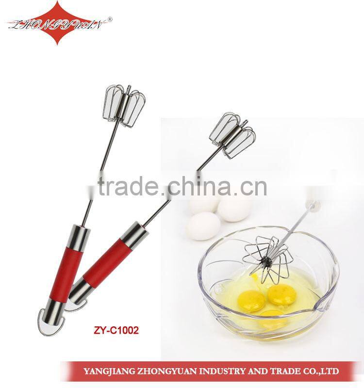 2014 newest Stainless steel rotary self-mixer miracle whisk silicone coated head, hand push,