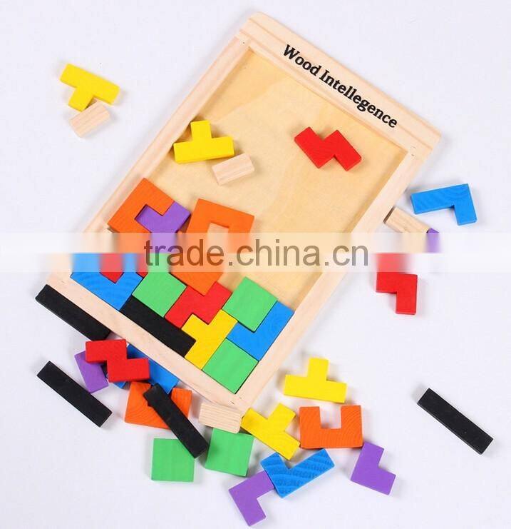 Colorful Wooden Tangram Brain-Teaser Jigsaw Puzzle Tetris Preschool Game