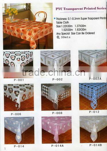 2014 Designed Printed PVC table cover with nonwoven or falannel back & PVC clear, Direct factory/Manufactory supply/industrial