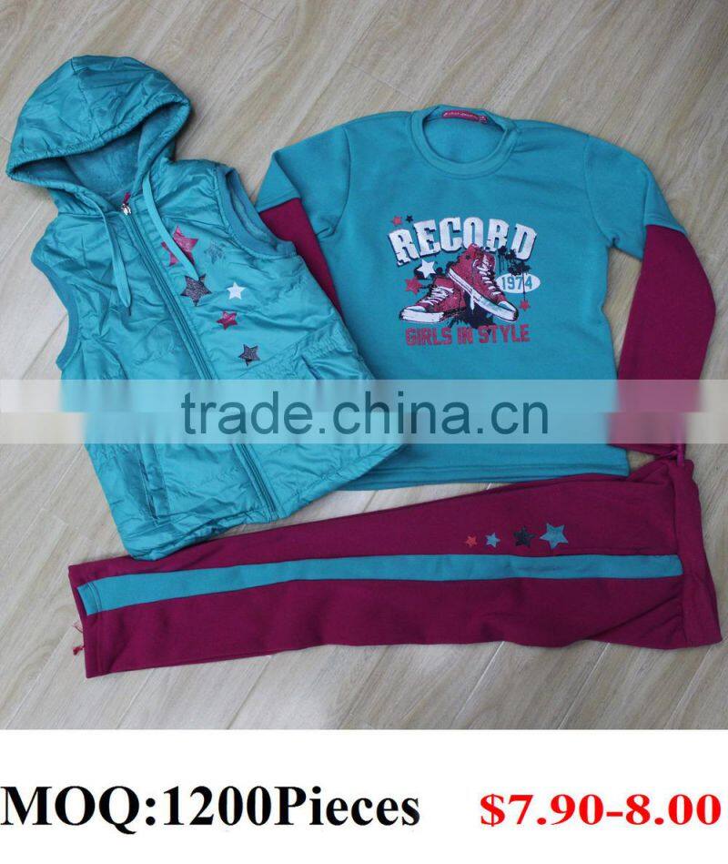 2017 Stock Lot AB yarn fashion hooded kid tracksuit