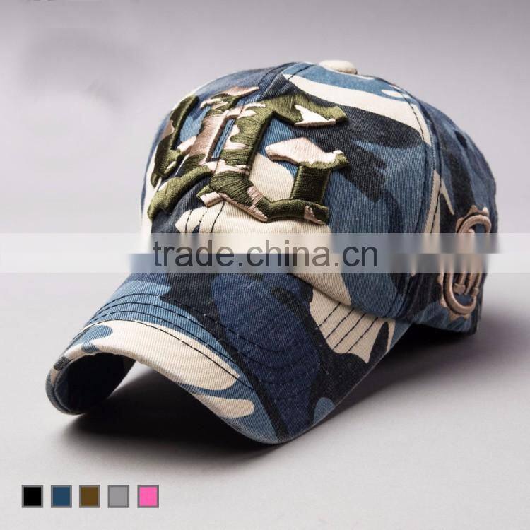 Custom mens camo 3d embroidered baseball hats and caps