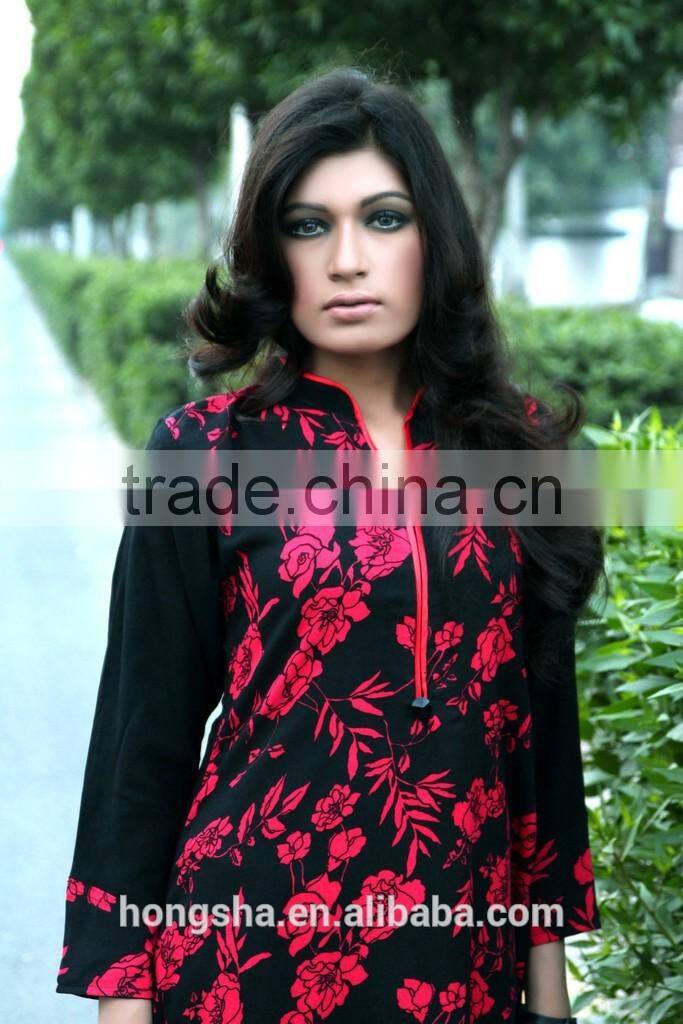 Black & Red Pakistan Digital Printed Kurti Frock Style Fancy designer Kurti Designs HSD7815