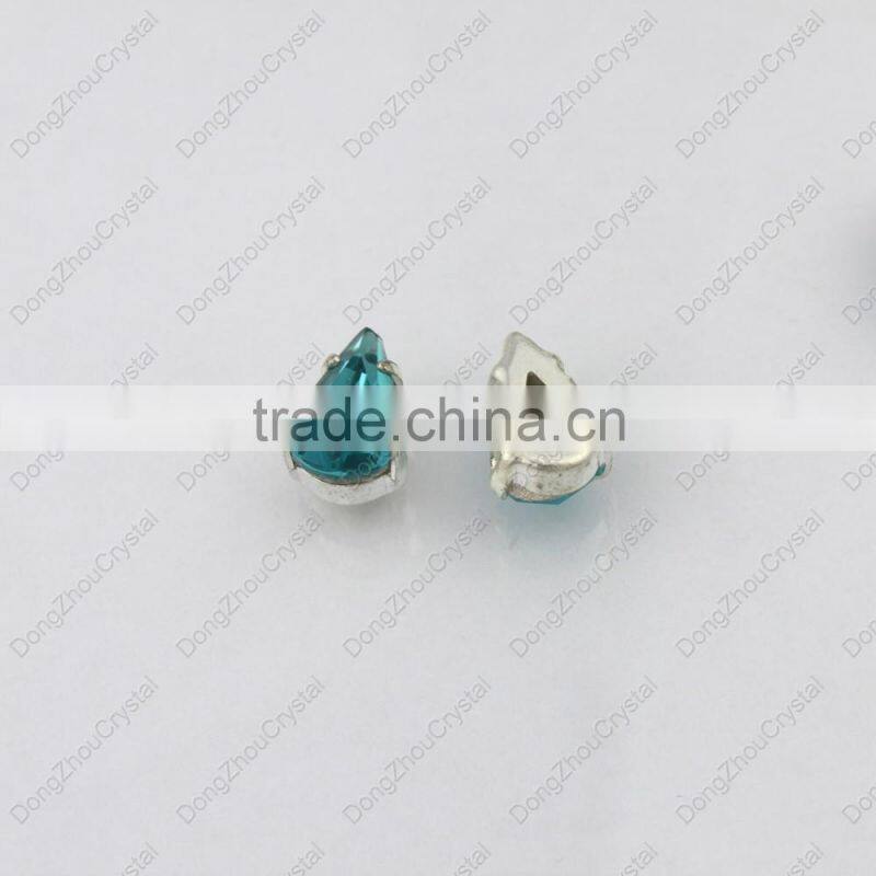 DZ-3018 point back aquamarine drop crystal stone for dresses