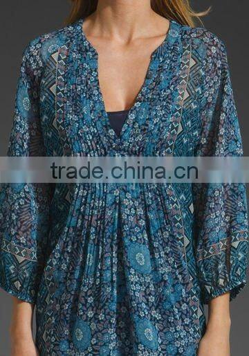 12DR039 2012 Spring and Autumn New fashion Casual 100%Silk Printed ladies Dress