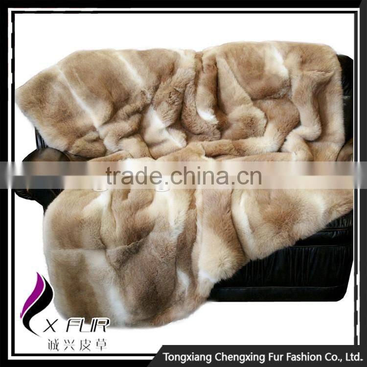 CX-D-08D Throw Single Side Fur Blanket Thick Real Rabbit Fur Blanket