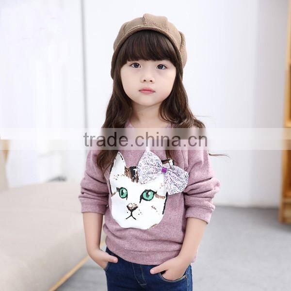 girls fashion bowknot embroidery shirts pullover hoodies