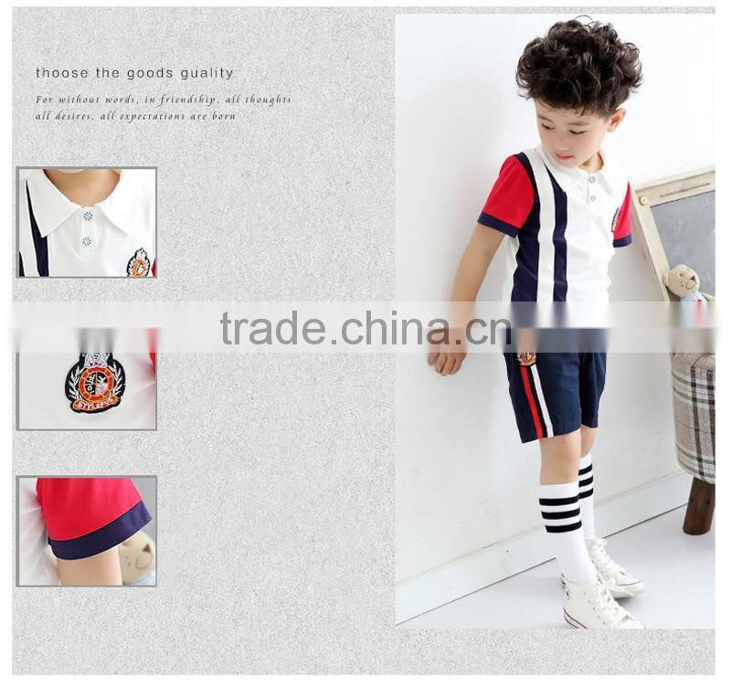 China Wholesale Boys and Girls Customised Cotton Summer school uniform design with pictures short sleeves T-shirts trouser skirt