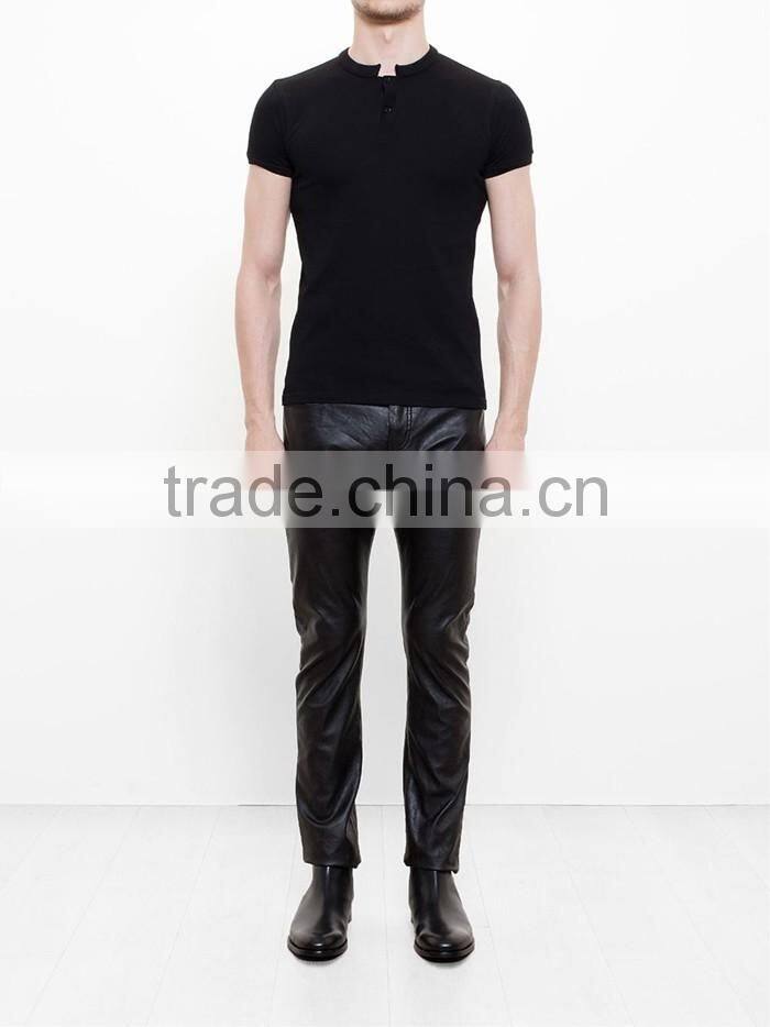 Men short sleeve black band collar plain polo shirt cusom design