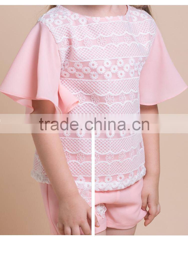 Sweet Style Chiffon Fabric Top Ruffle Sleeve Kids Girls T Shirt