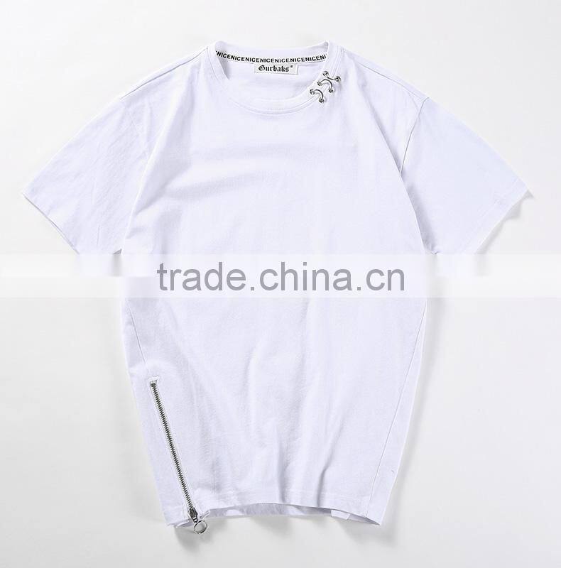 fashion blank white tees mens curved hem t shirt for men