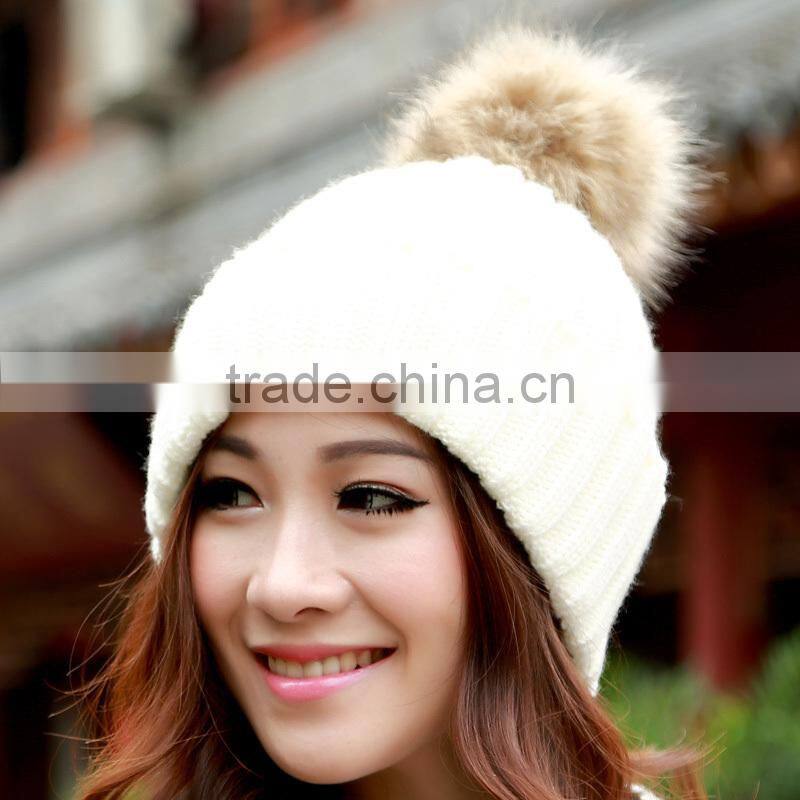 2014 New Women's Knit Cap Beanie Hat With Fur Korean Style Knitted Hat SV007977