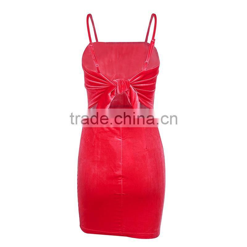 Backless Velvet Fabric Sexy Honeymoon Dresses Bow Bodycon 2017 Dresses Women Lady