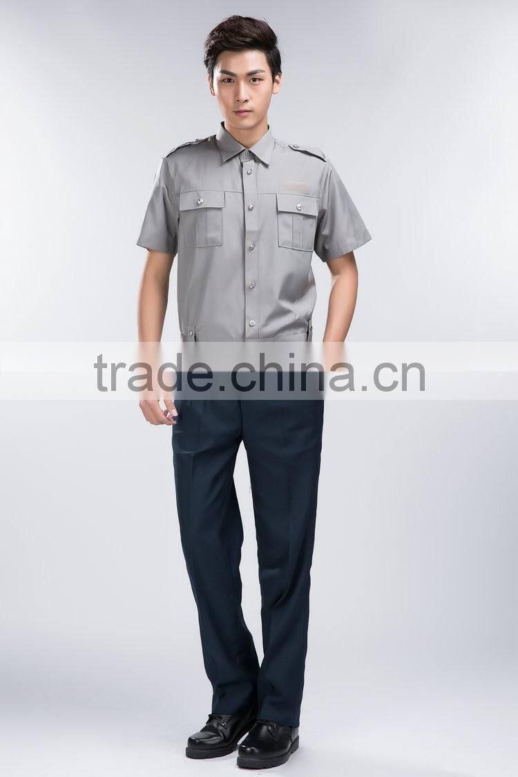 Professional OEM uniform Factory Fashion Design quality short sleeves Gray Men Security Uniform Shirts / Classic Security Shirt