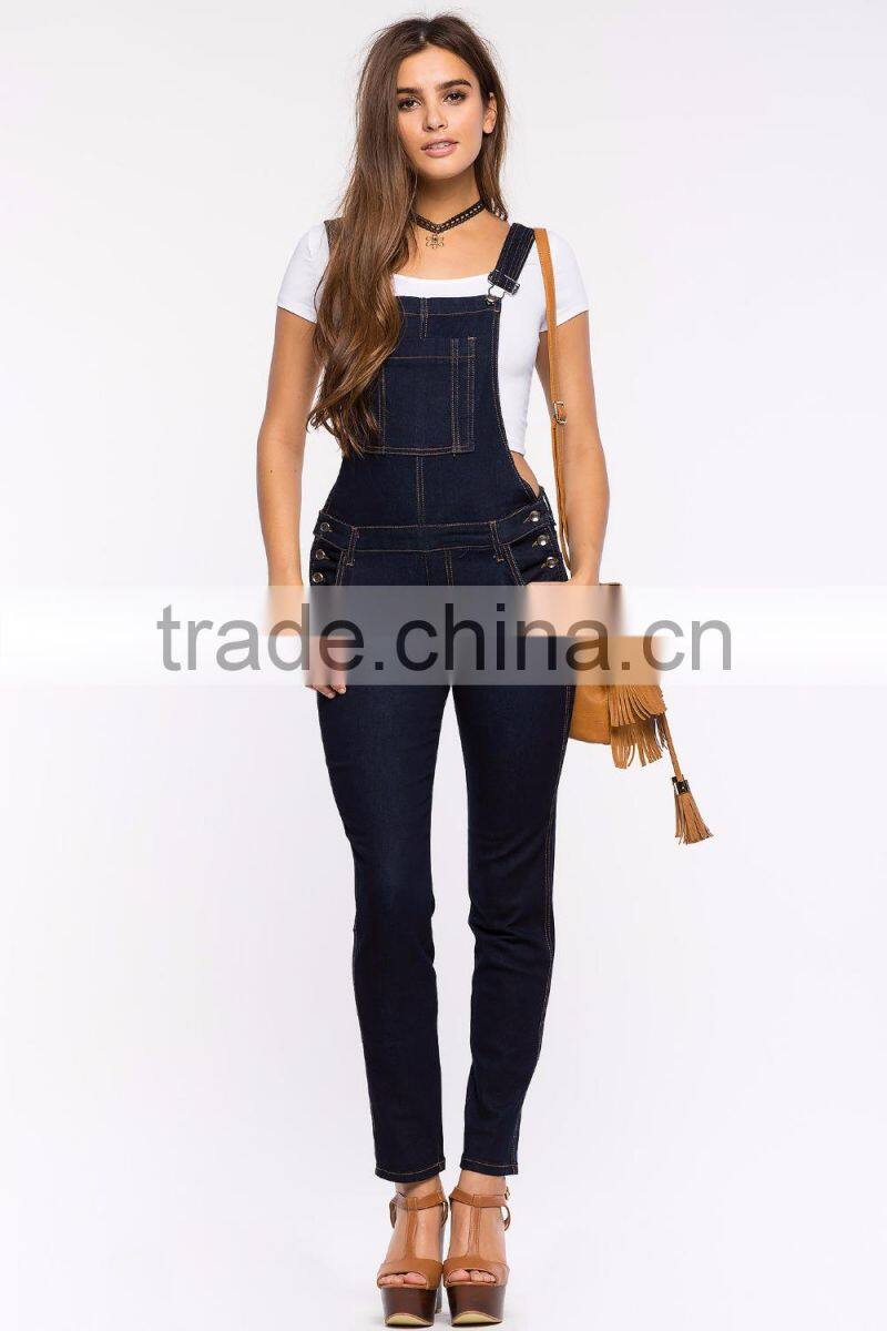 Adjustable shoulder strap hip pockets denim overall for women