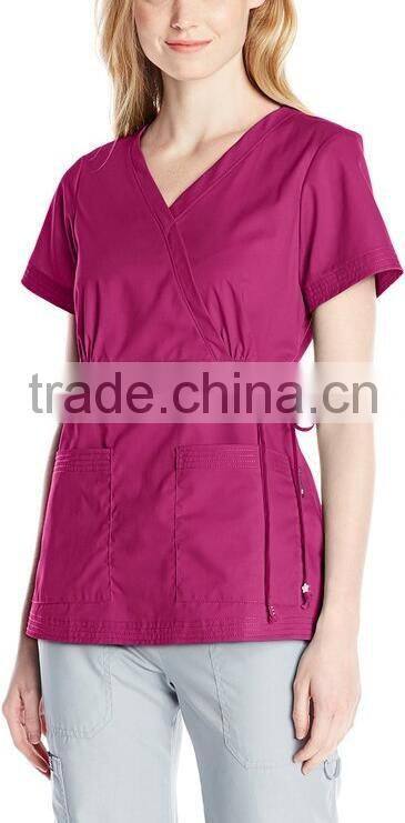 Customed Plain Blank Multi-Colors Easy-Fit Nursing Scrubs Tops with Adjustable Side Tie
