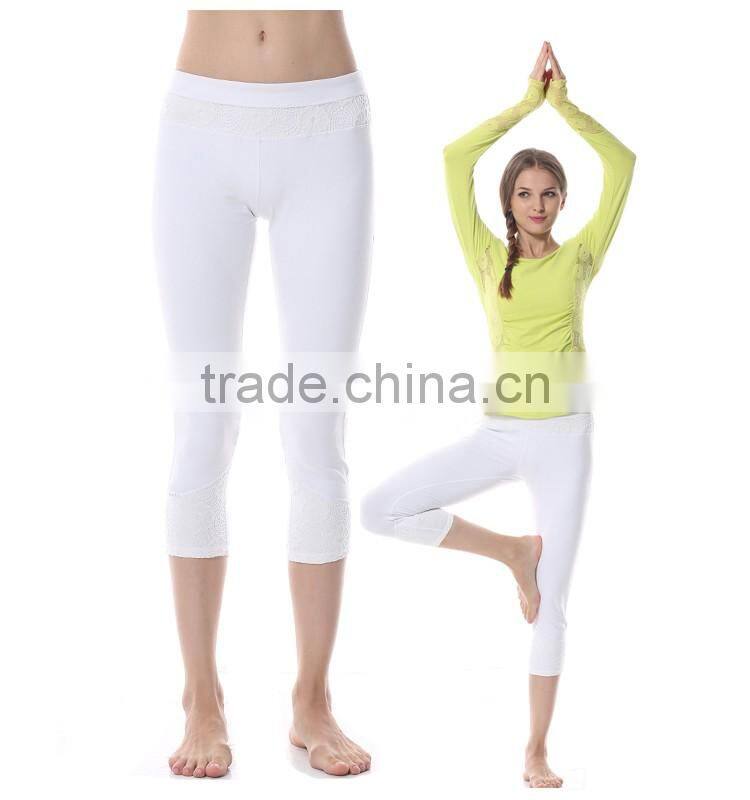 Wholesale fitness women cropped lace yoga pants in guangzhou