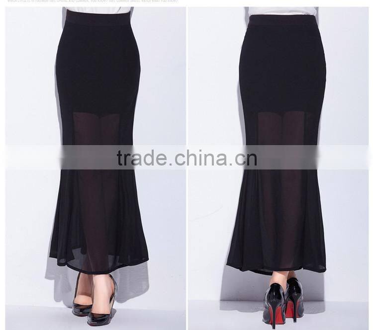 2016 oem services fishtail lady sexy maxi skirts pearl chiffon summer one piece long skirt for women