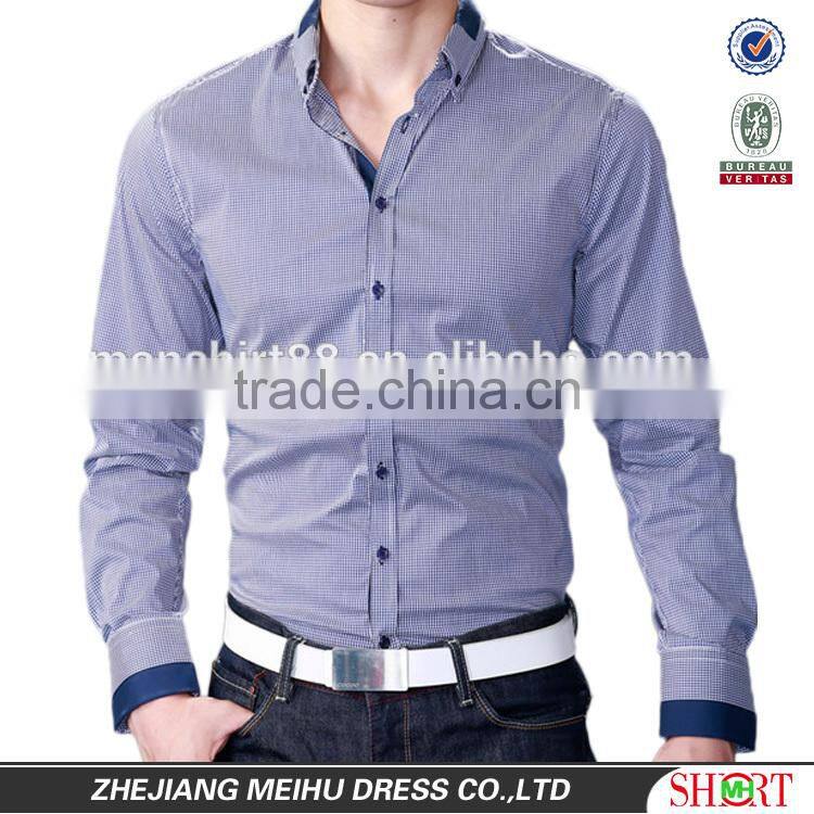 New arrival 2016 micro check slim fit casual shirts for men