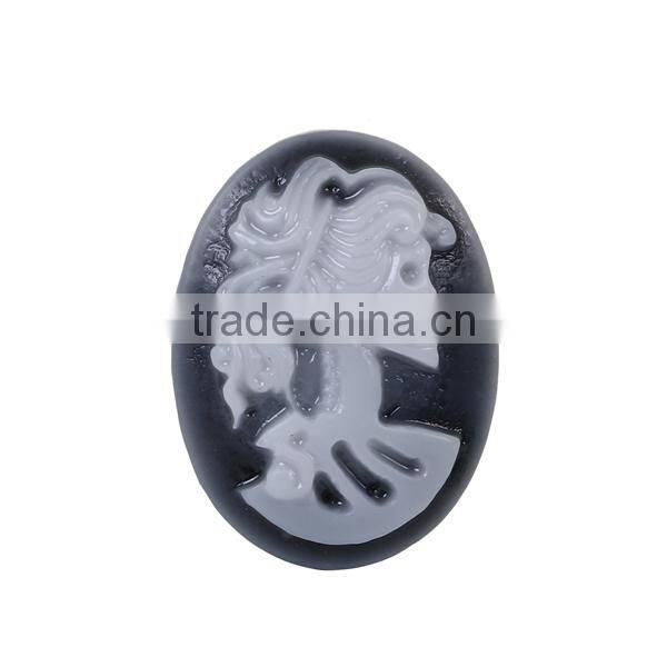 Resin Cameo Embellishments Oval Black & White Skeleton Skull Pattern
