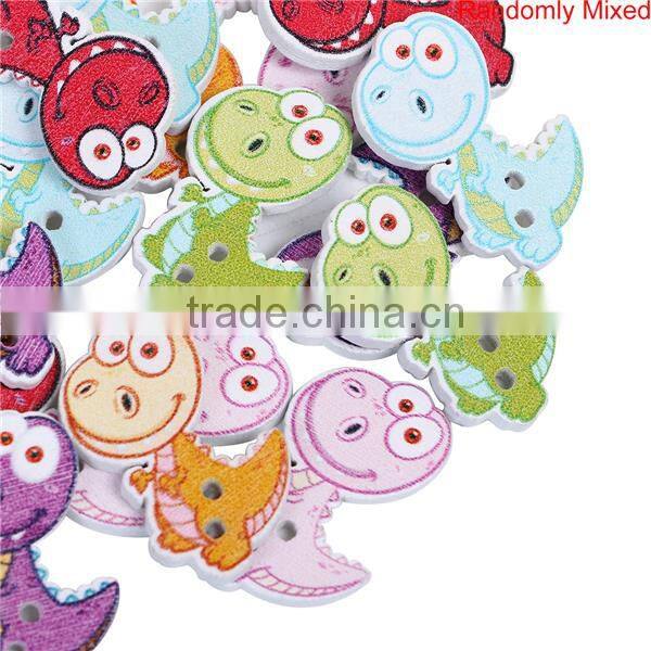 Wood Sewing Buttons Scrapbooking 2 Holes Dinosaur Animal At Random