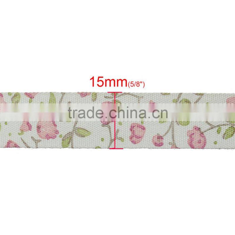 Christmas Labels Handmade DIY Craft Off-white & Pink Flower Pattern Cotton Fabric Sewing Ribbon
