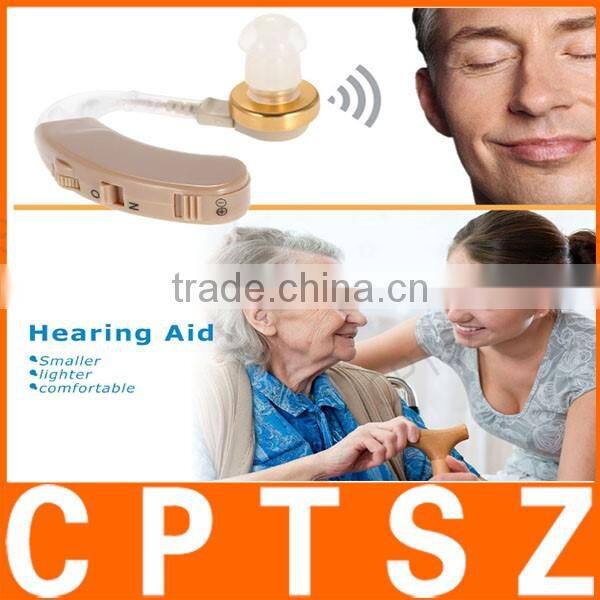Behind Ear Sound Amplifier Digital Hearing Aid with Earplugs Volume Adjustable Audiphone Mini Brown