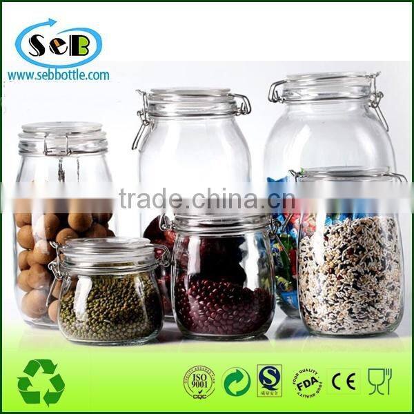 Big glass storage jar mason jar food canister with lock lid