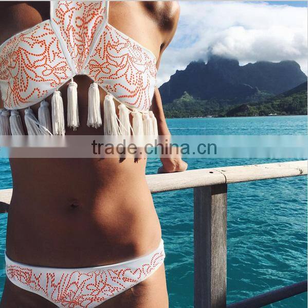 gray tassel leaves swimwear bikini/ latest fashion green vintage tassel bikini swimwear