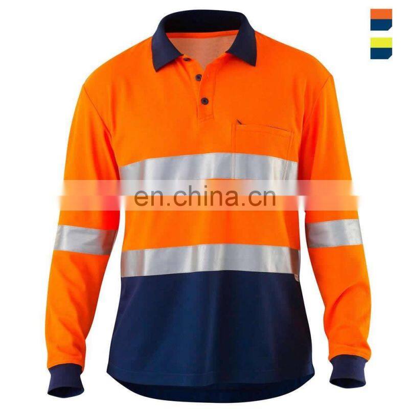 OEM Service High Visibility Long Sleeve Reflective safety polo shirt custom