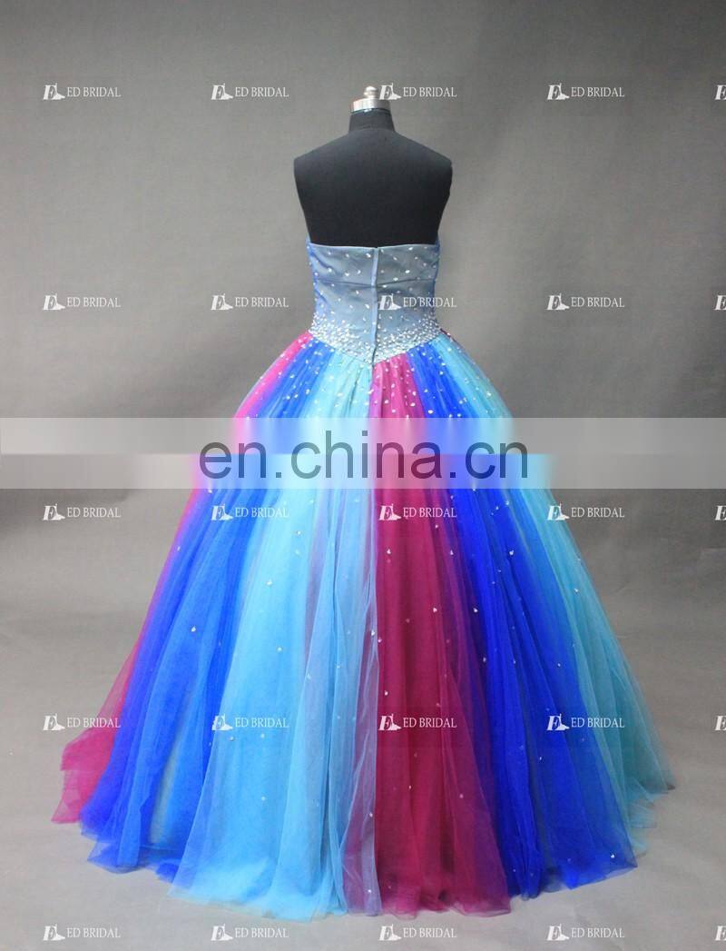 AUW2001 Real Photo Custom Made Sweetheart Beading Colorful Tulle Tube Long Prom Dress