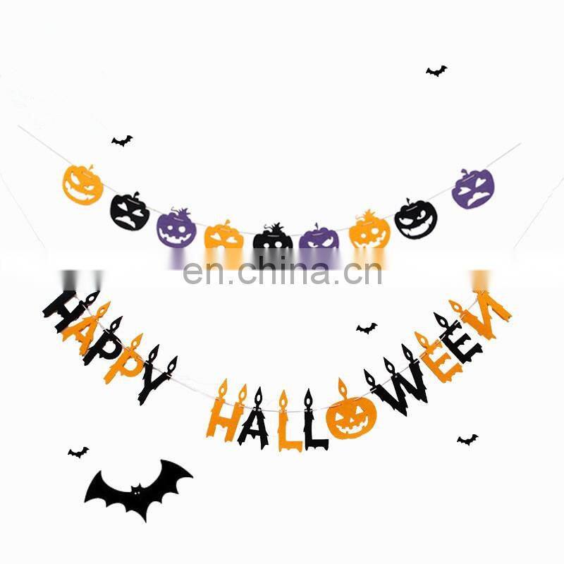 Wholesale promotion Halloween hanging decorations banners funny cheap letter pumpkin felt pennant string flags MFJ-0031