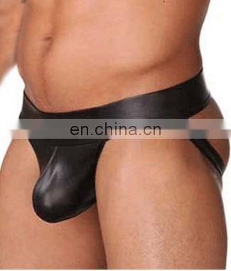 Men Sexy Trunks Thongs Beachwear Open Butt Underwear G-strings T-back Boxers Briefs Faux PU Leather Jockstrap Underpants Black