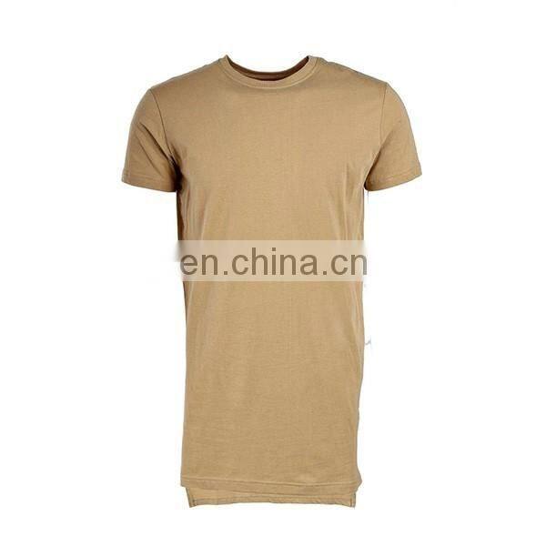 2016 new plain Slim Fit Longline T Shirt with Stepped Hem long lin t shirt men