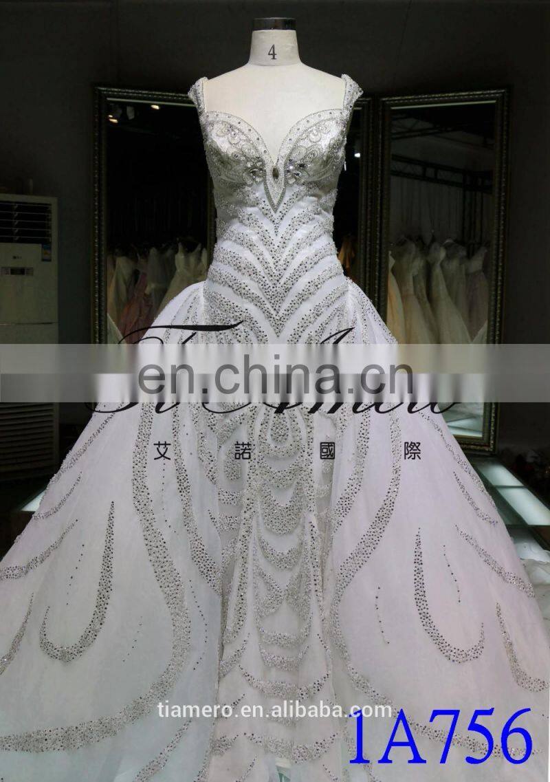 1A756 Princess Heavy Beading Luxury Shining Wedding Gown Evening Dress 2016